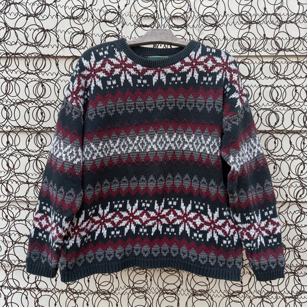 VTG 90s Landscape Winter Christmas Fair Isle Gorpcore Knit Crewneck Sweater M